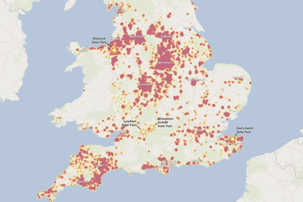 Preview of Solar Panels and Solar Farms in the United Kingdom, an interactive Felt map