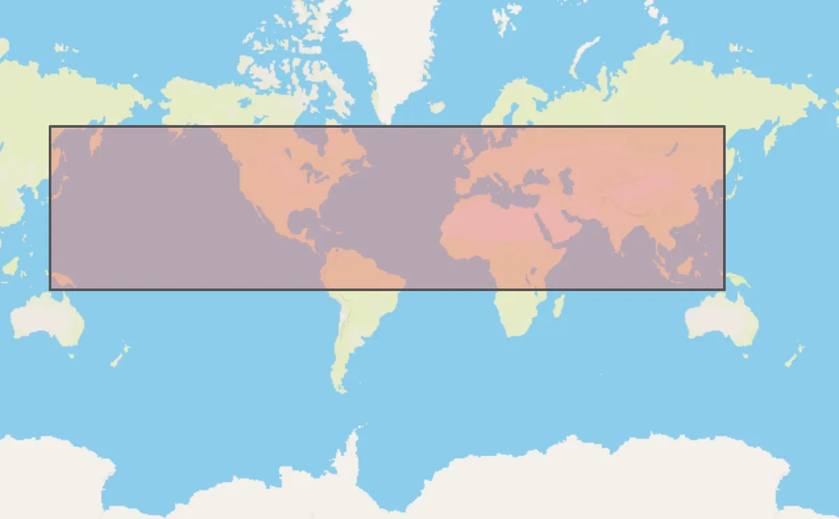 A world map with a wide bounding box for Asian river data stretching across the Americas, Africa and Asia