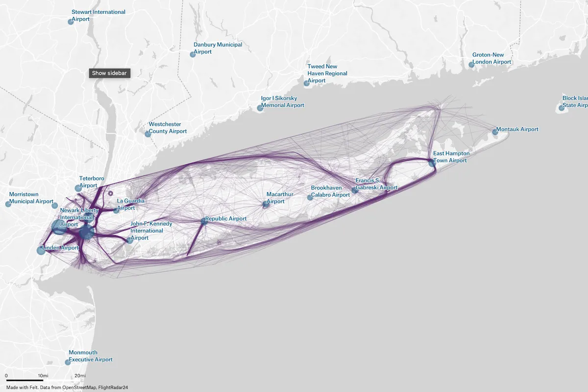 Preview of Gothamist Helicopter Flight Paths NYC, an interactive Felt map