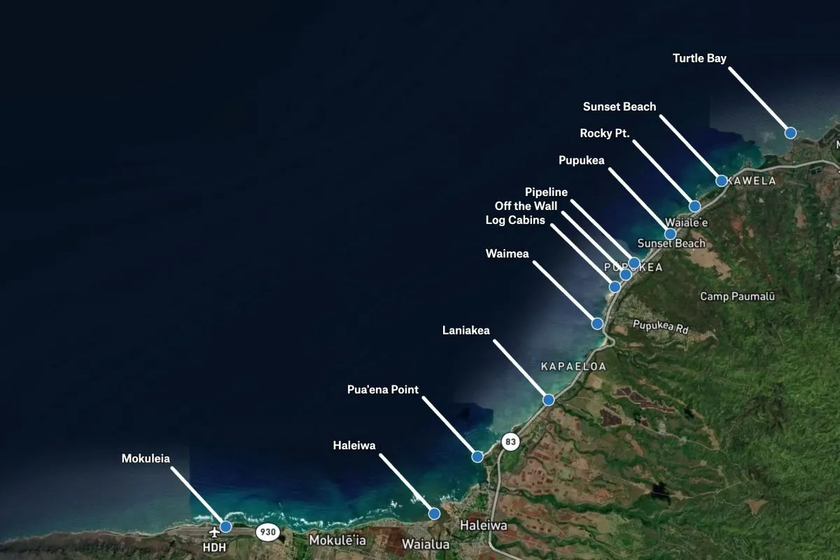 Preview of North Shore Surf Spots, an interactive Felt map