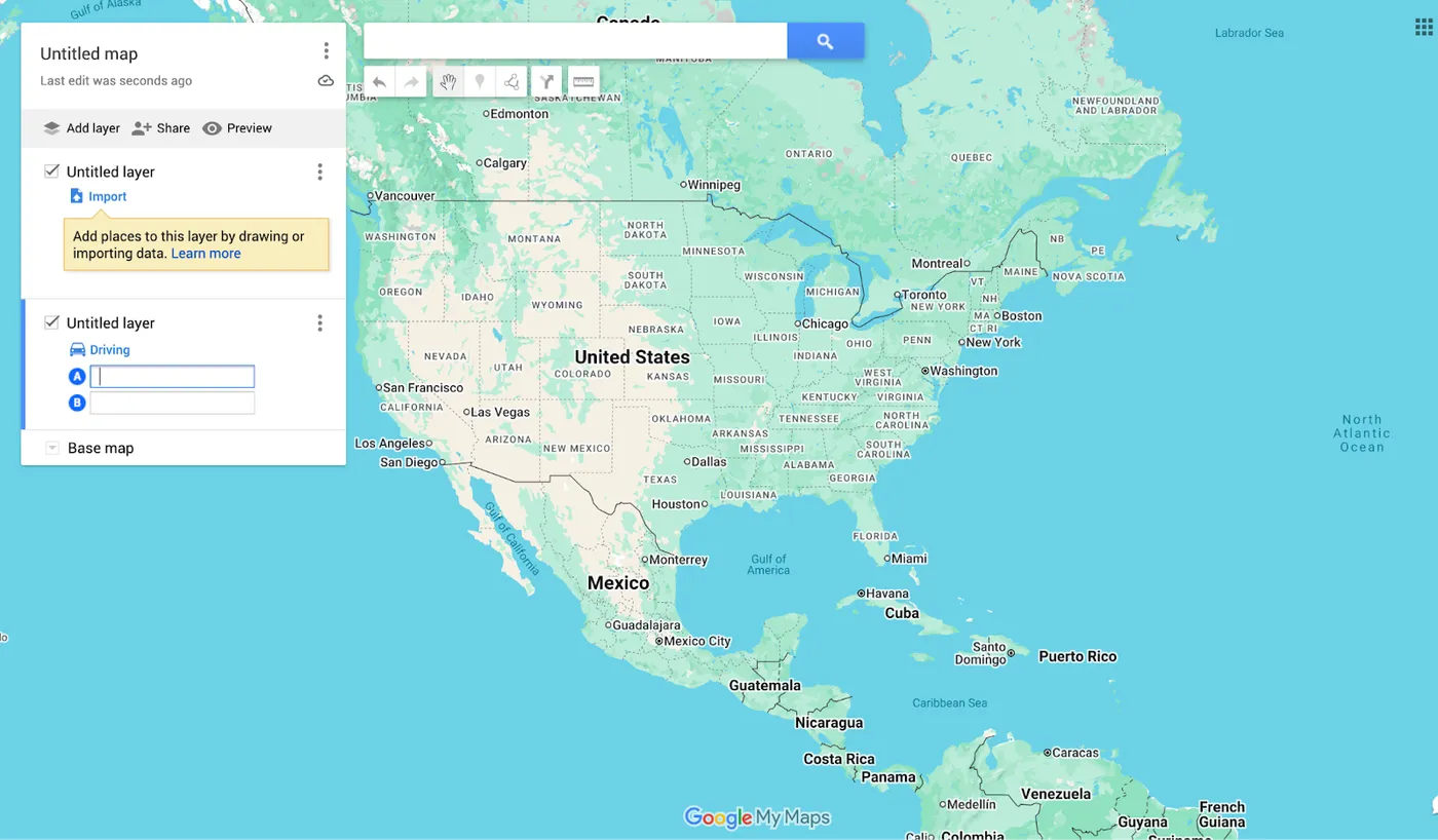 A screenshot of the Google Maps “Add directions” function, with space to add multiple driving directions.