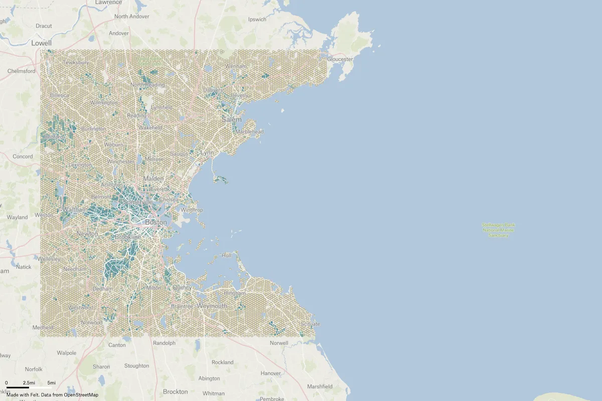 Preview of OSM Pedestrian Density Visualization, an interactive Felt map