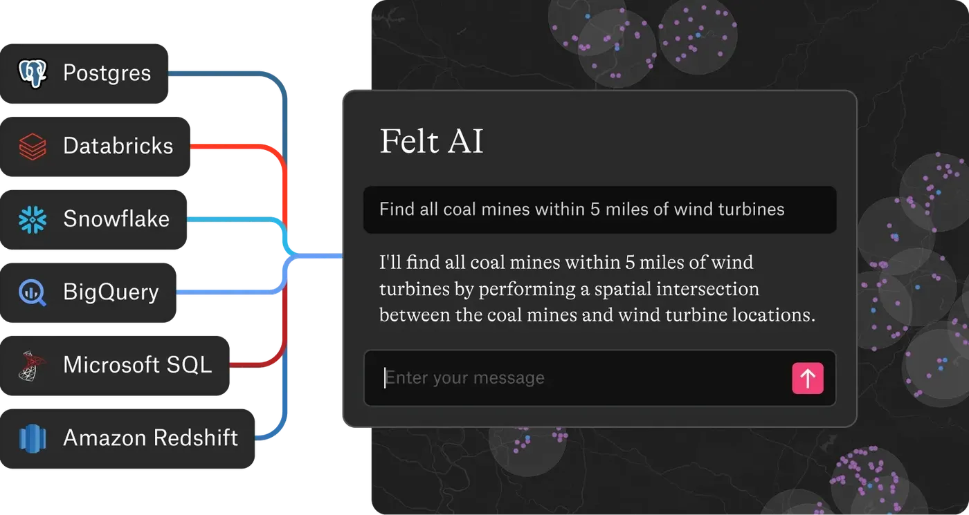 Felt AI automatically writes the correct SQL dialect for any cloud database.