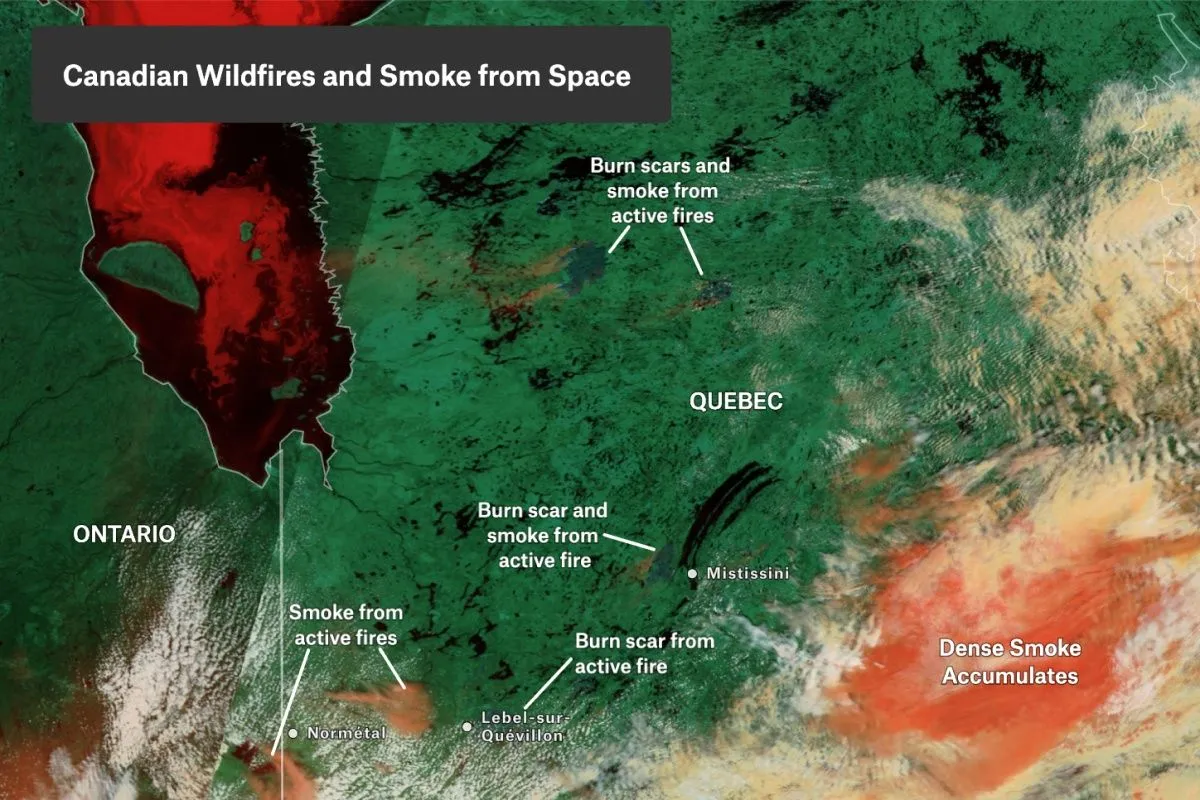 Preview of Canadian Wildfires and Smoke from Space, an interactive Felt map
