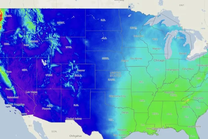 A Felt map of average annual precipitation across the contiguous United States, wettest in the Pacific Northwest