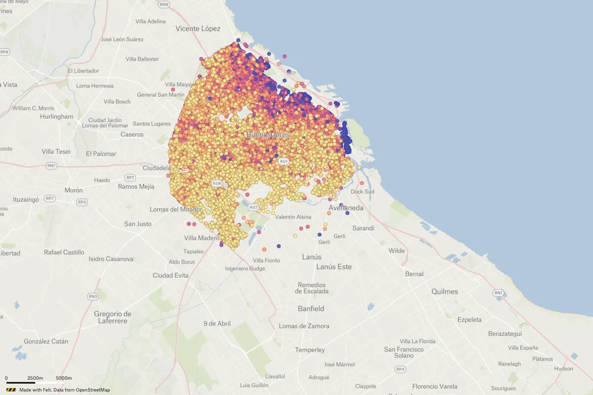 Preview of Buenos Aires Real Estate Valuations, an interactive Felt map