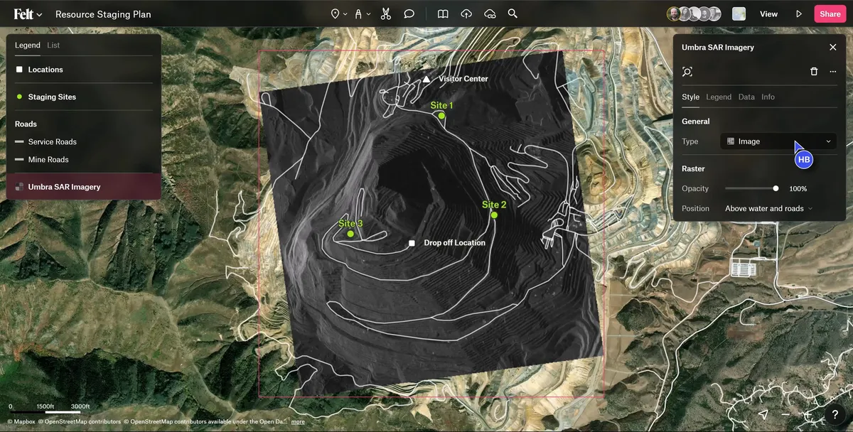 Spatial transformations, styled with Felt’s cartographic defaults